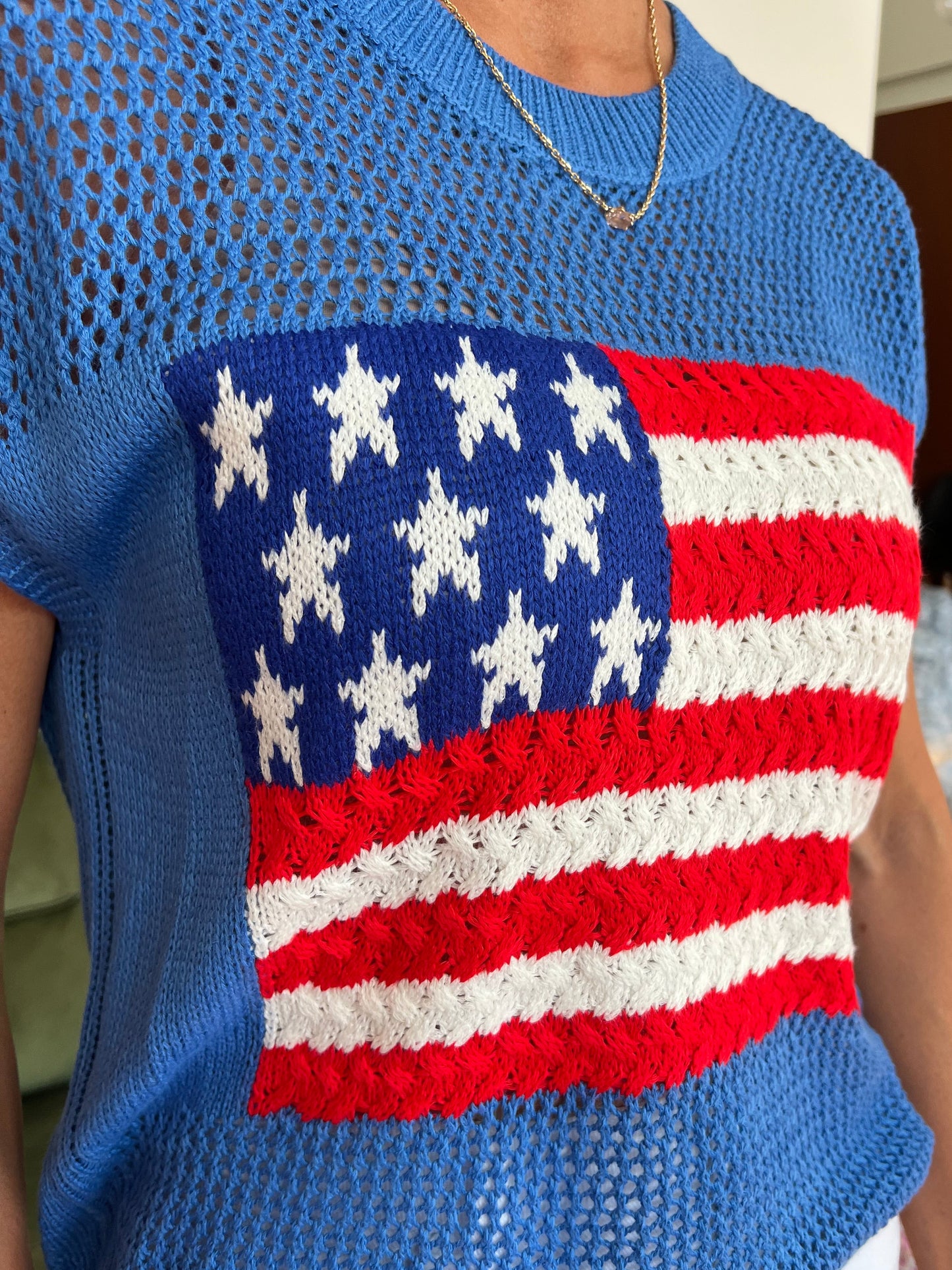 Blue Flag Short Sleeve Sweater