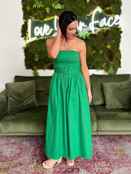 Kelly Green Strapless Midi Dress
