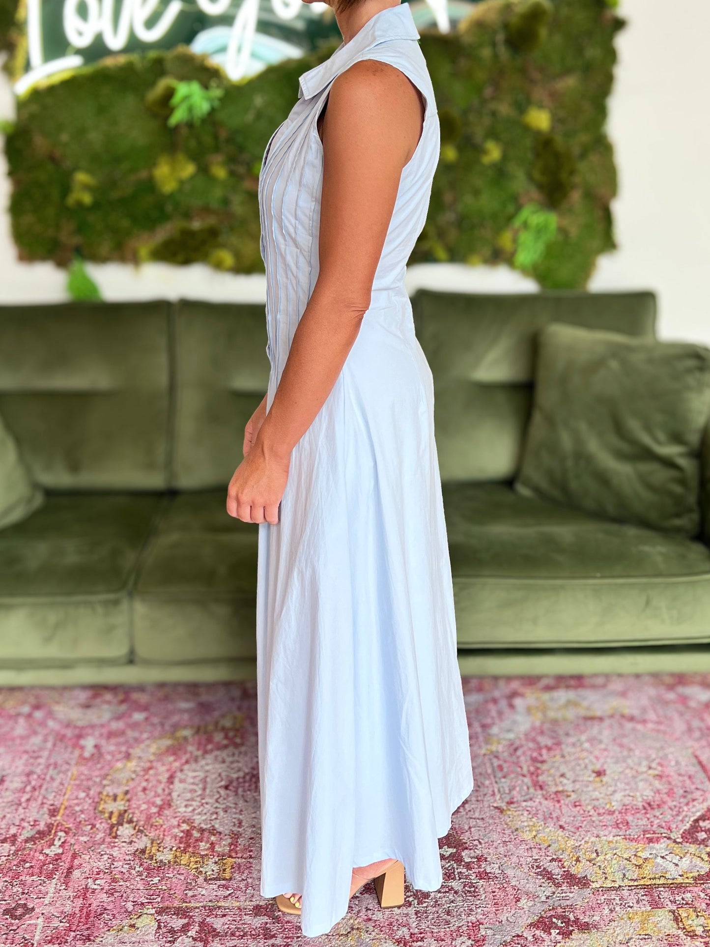 Light Blue Pintuck Sleeveless Maxi Dress