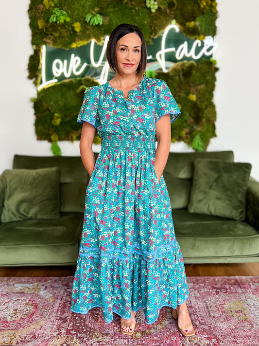 Karela Blossom Smocked Midi Dress