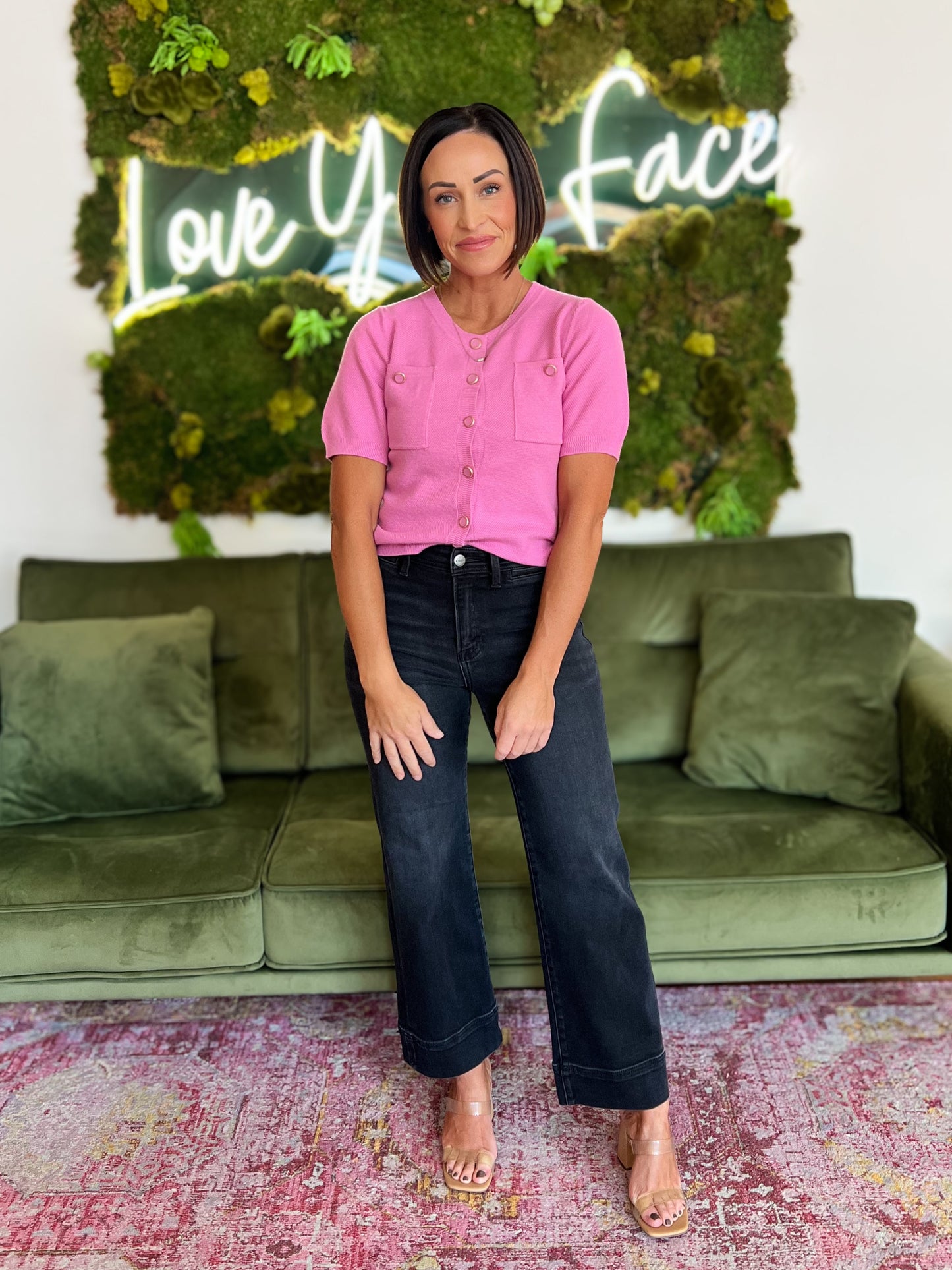 Pink Short Sleeve Cardigan