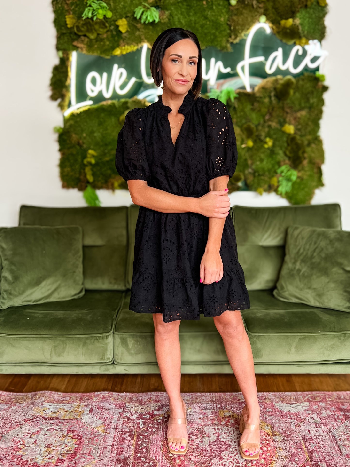 Black Eyelet Mini Dress