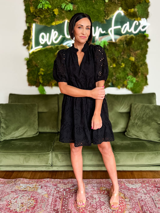 Black Eyelet Mini Dress