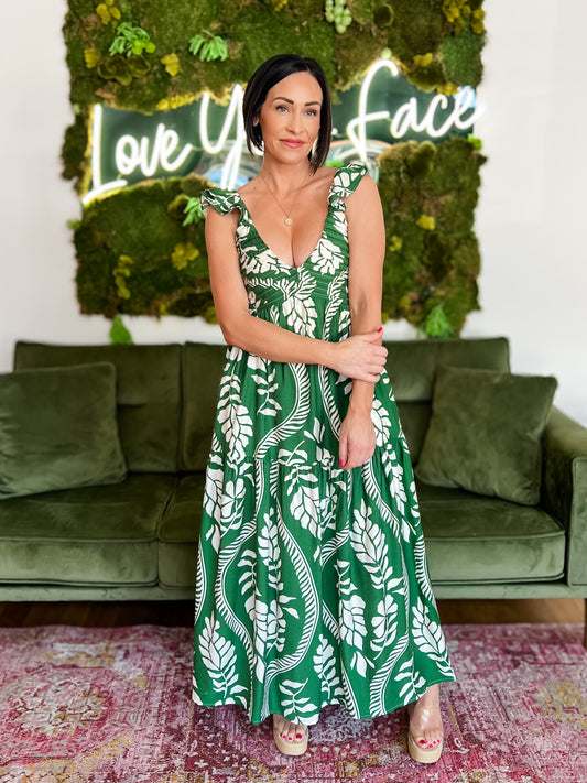 Green Leaf Print Maxi