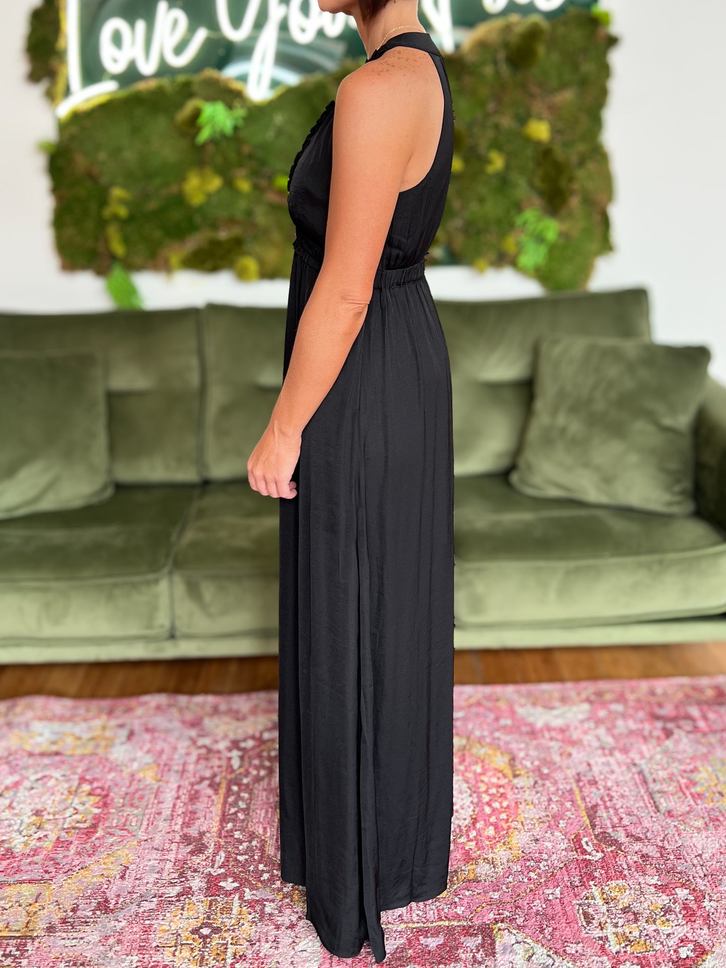 Black Satin Maxi Dress