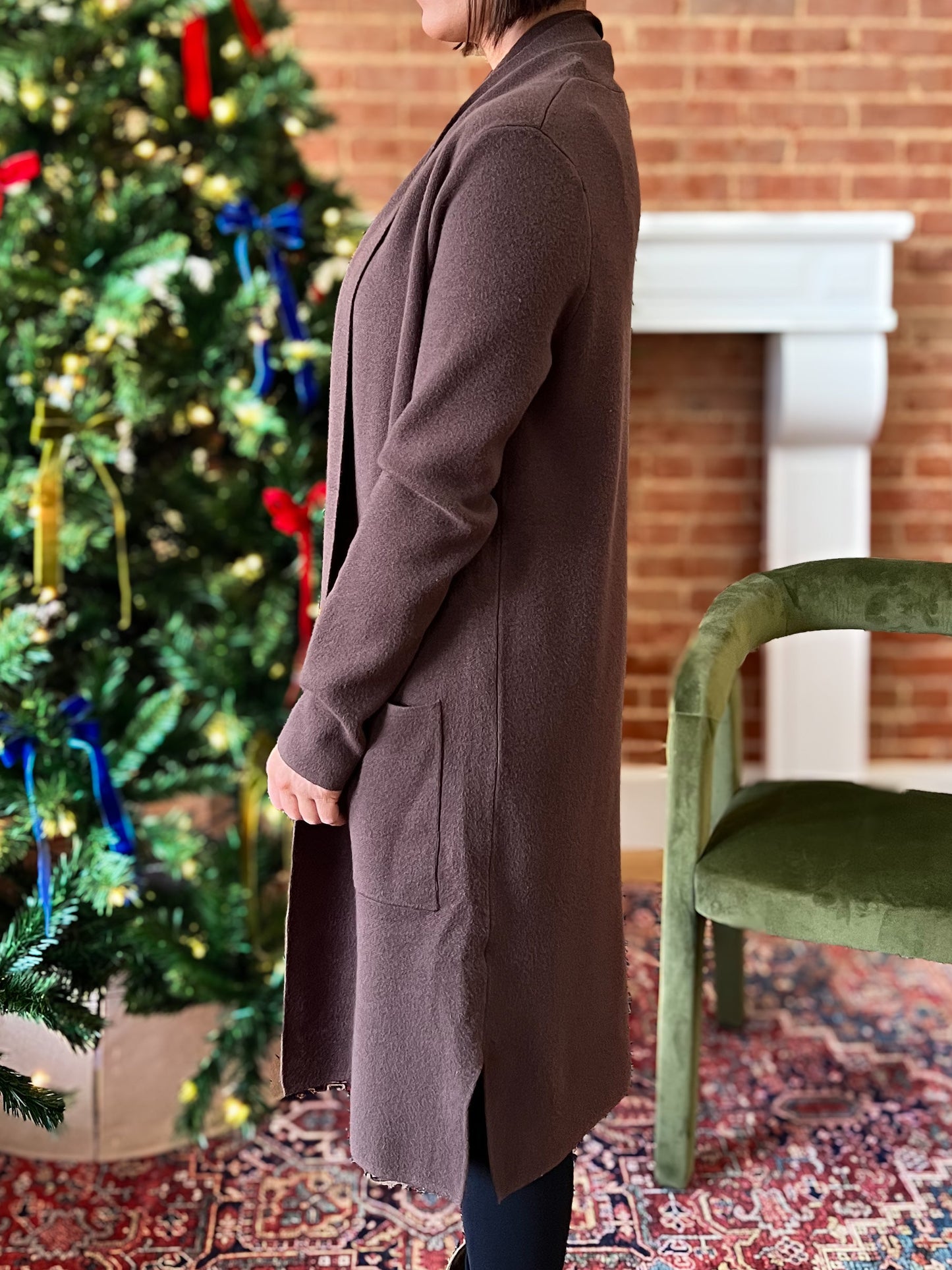 Espresso Long Open Knitted Cardigan