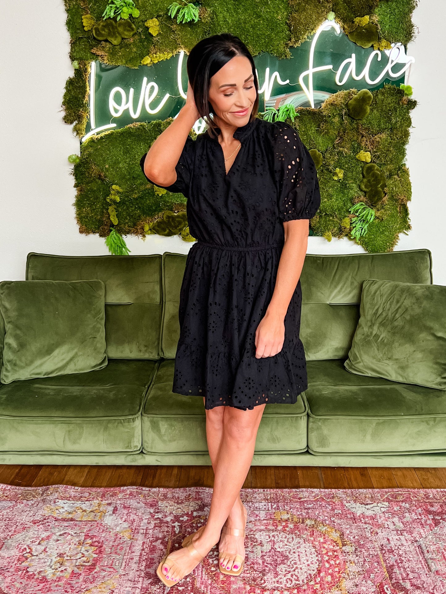 Black Eyelet Mini Dress
