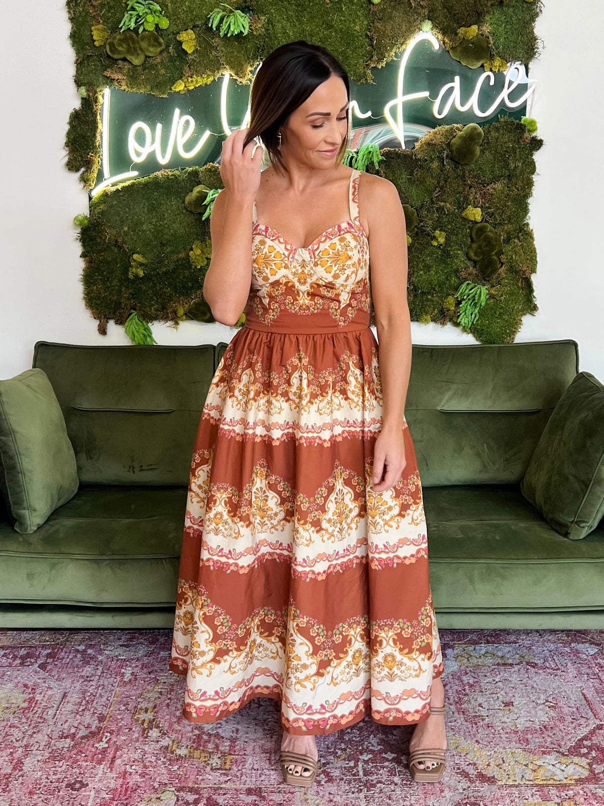 Rust Print Midi Dress