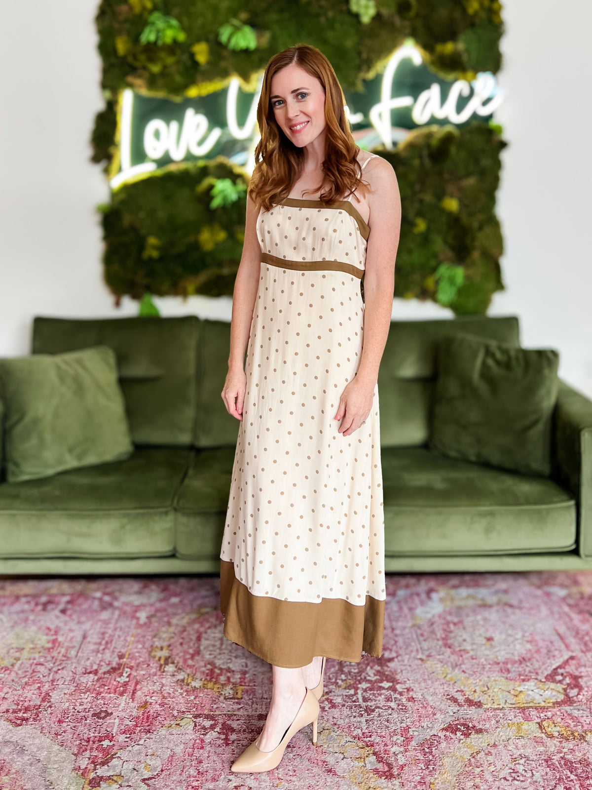 Natural/ Brown Polka Dot Maxi