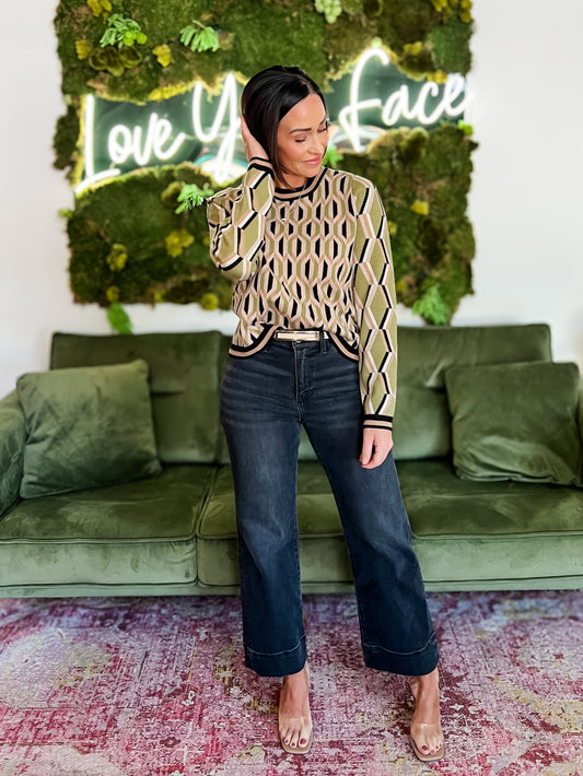 Beige/ Olive Print Sweater