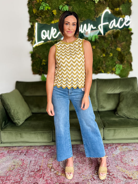 Olive/ Cream Crochet Top