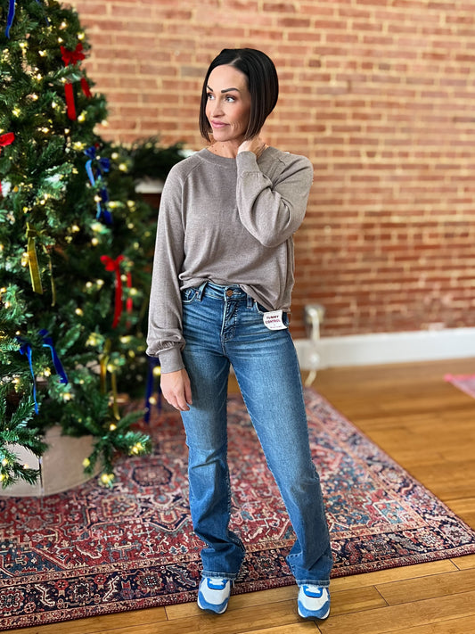 Mocha Fine Knit Balloon Sleeve Sweater