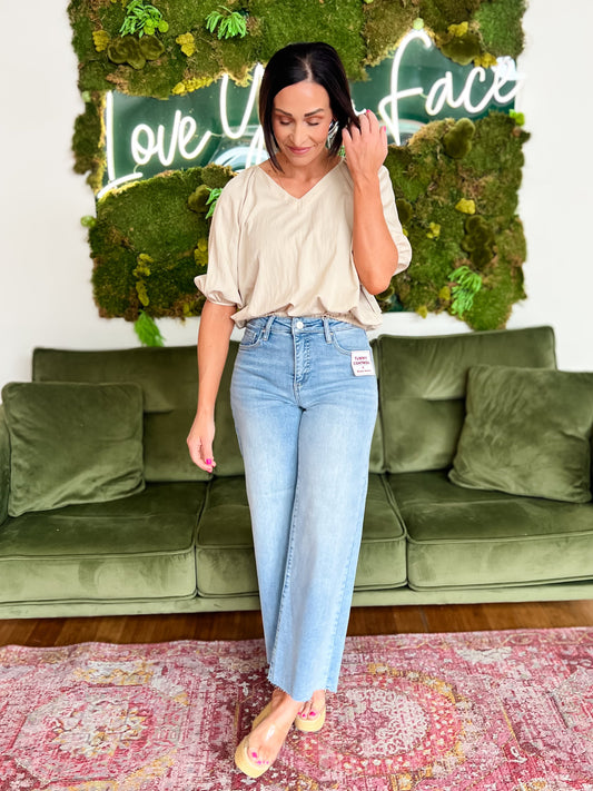 Beige V-Neck Blouse
