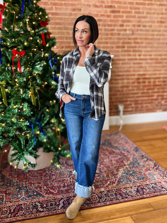 Khaki/Brown Plaid Flannel Button Down Shirt