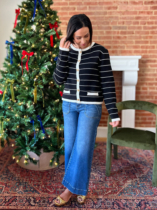 Black/White Striped Cardigan