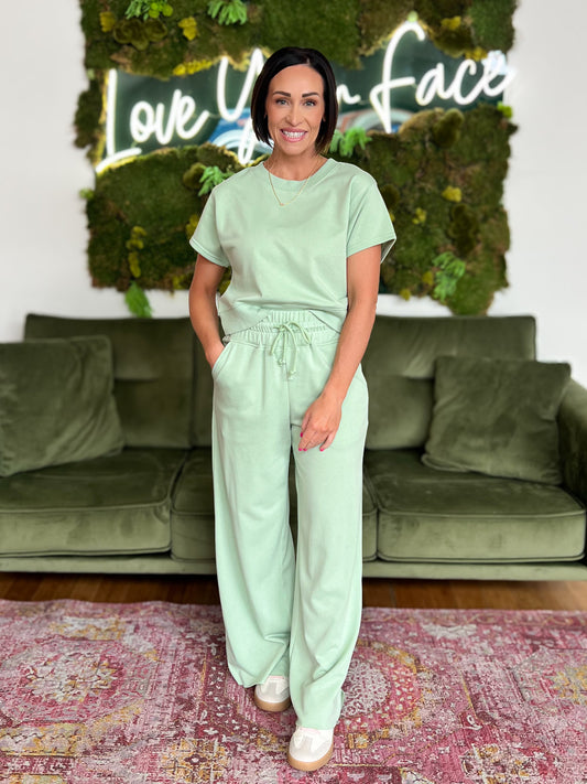 Green Wide Leg Pants Set