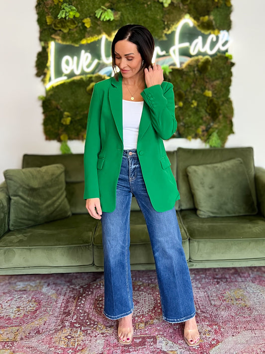 Kelly Green Fitted Notch Lapel Blazer