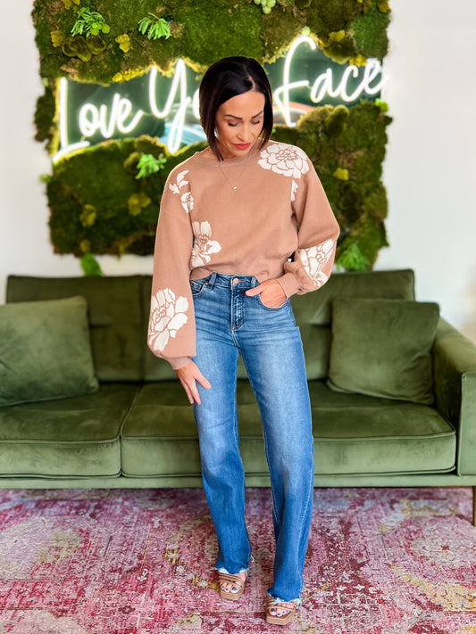 Taupe Flower Pattern Sweater