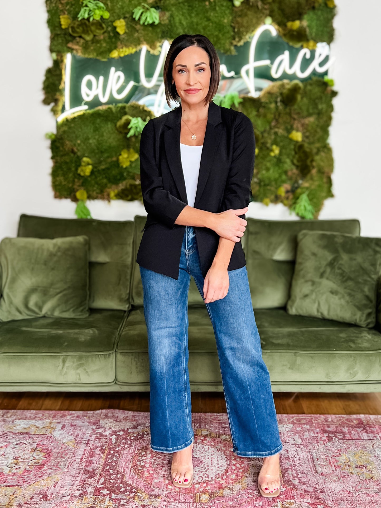 Black Shirred Sleeve Blazer