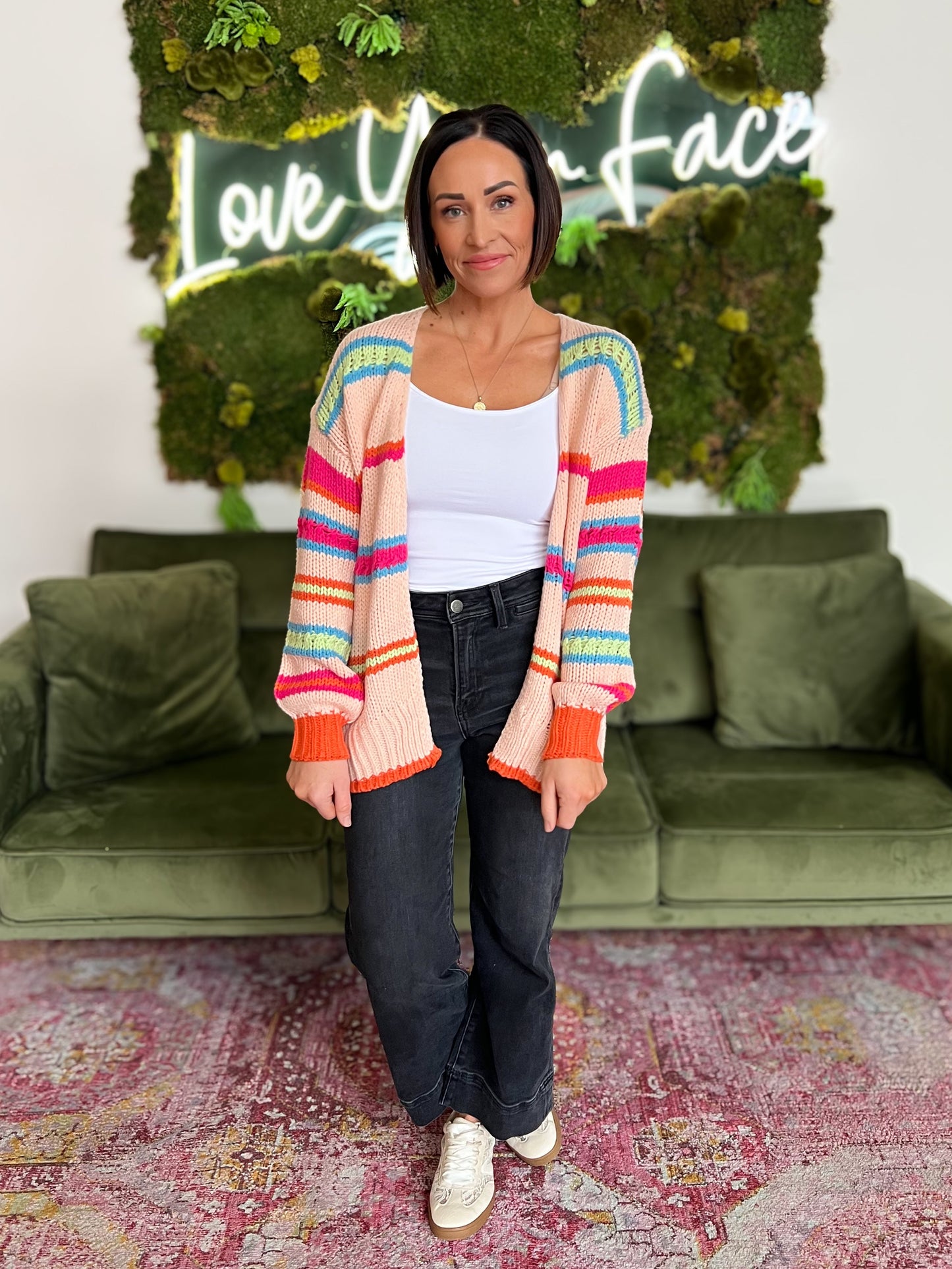 Rainbow Striped Open Front Cardigan