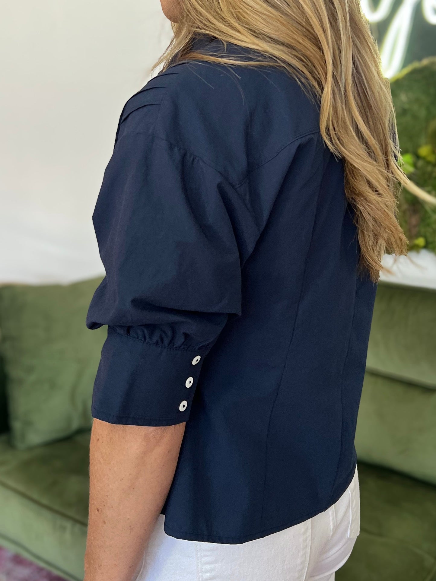 Navy Short Sleeve Pintuck Shirt