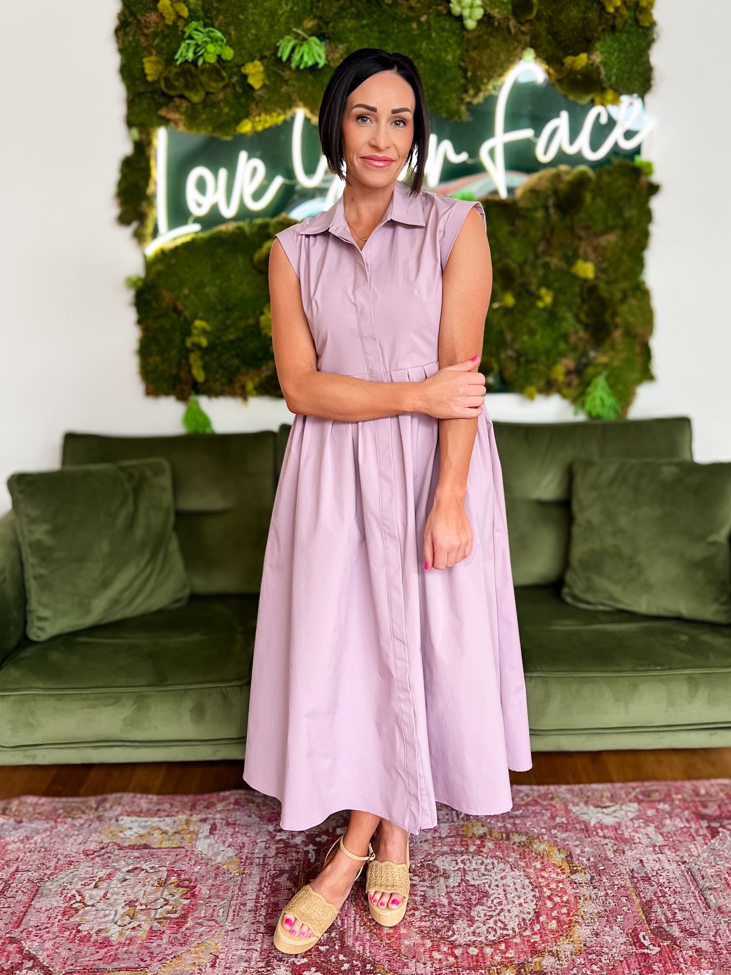 Lavender Pleated Maxi Shirtdress