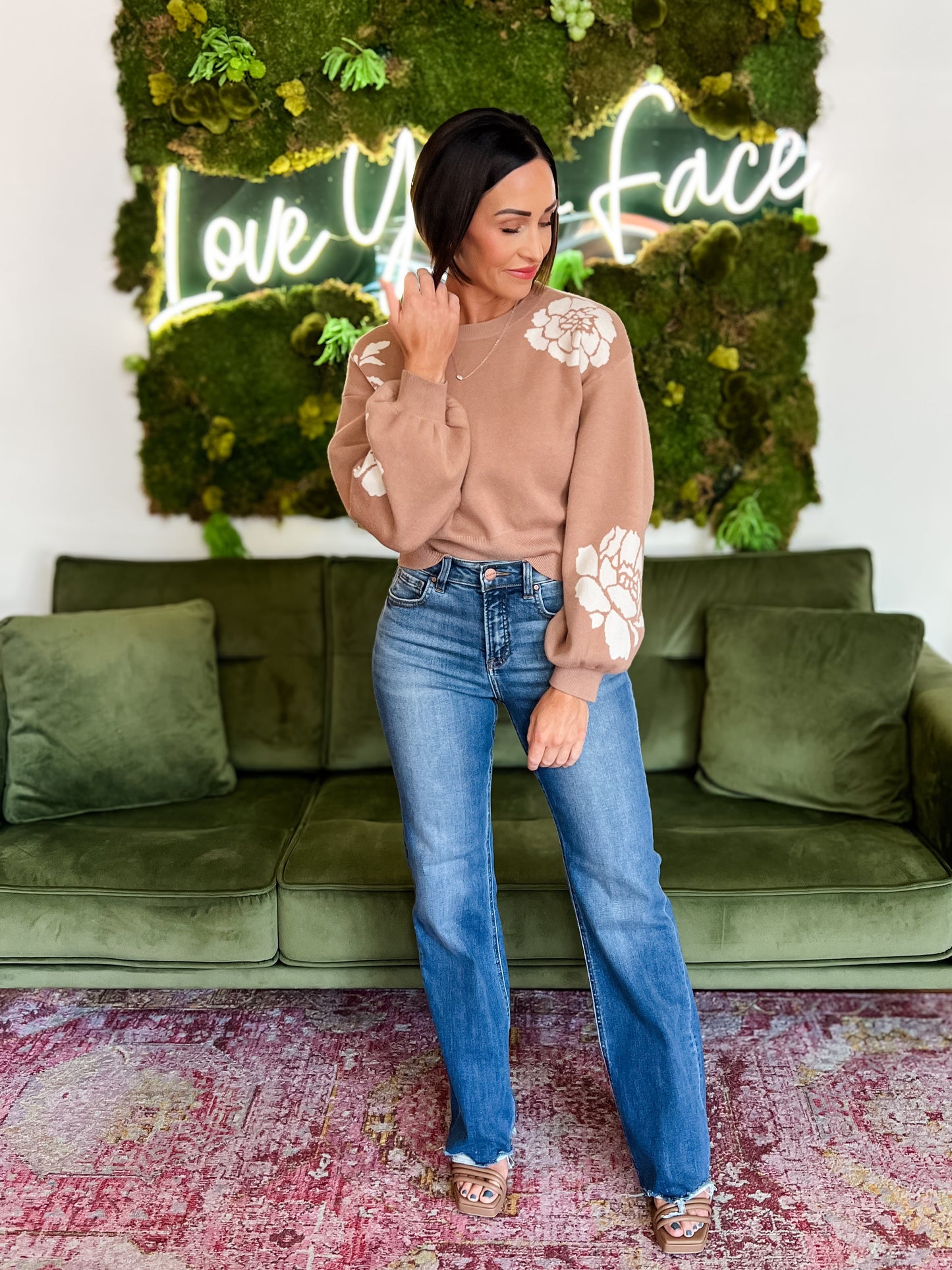 Taupe Flower Pattern Sweater