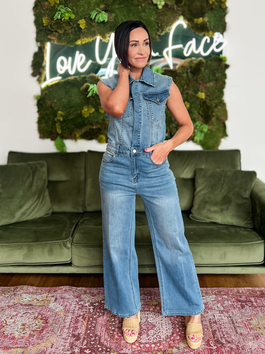 Sleeveless Denim Jumpsuit