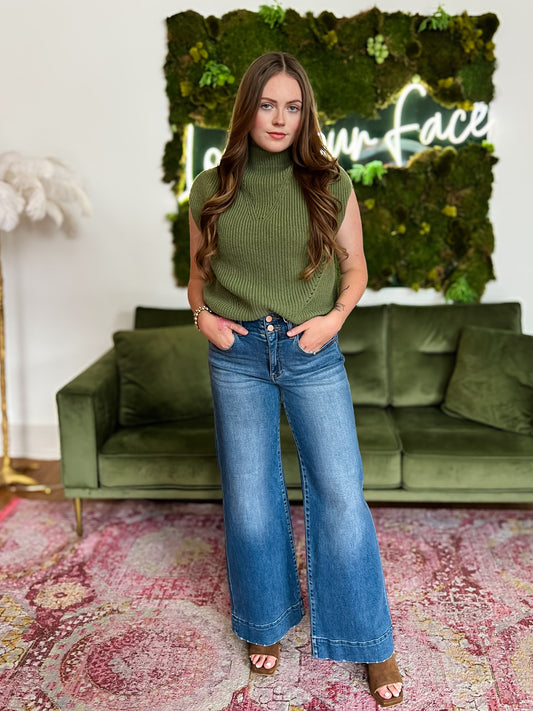 Olive Turtleneck Sweater Vest