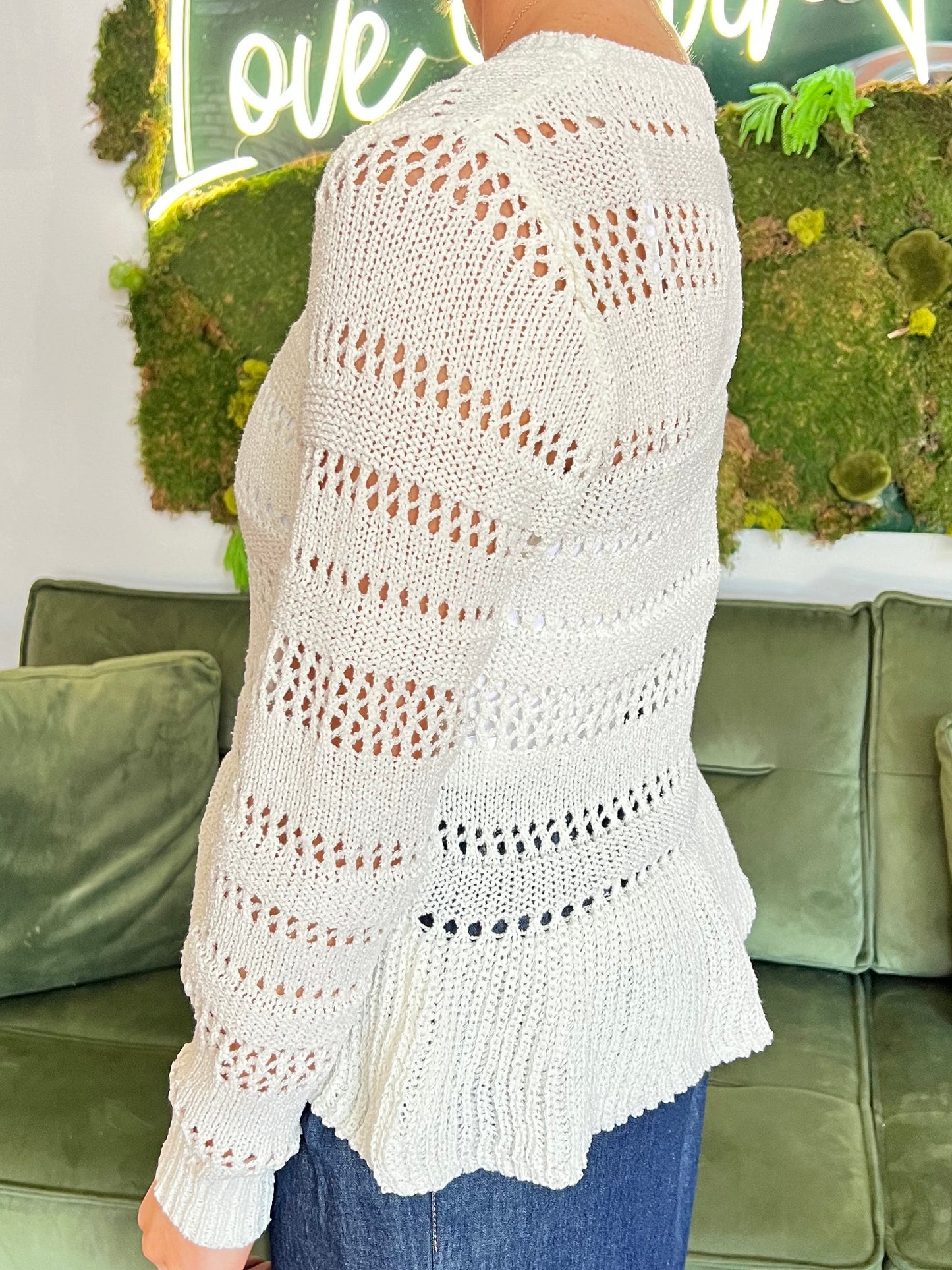 Ivory Crochet Striped Sweater