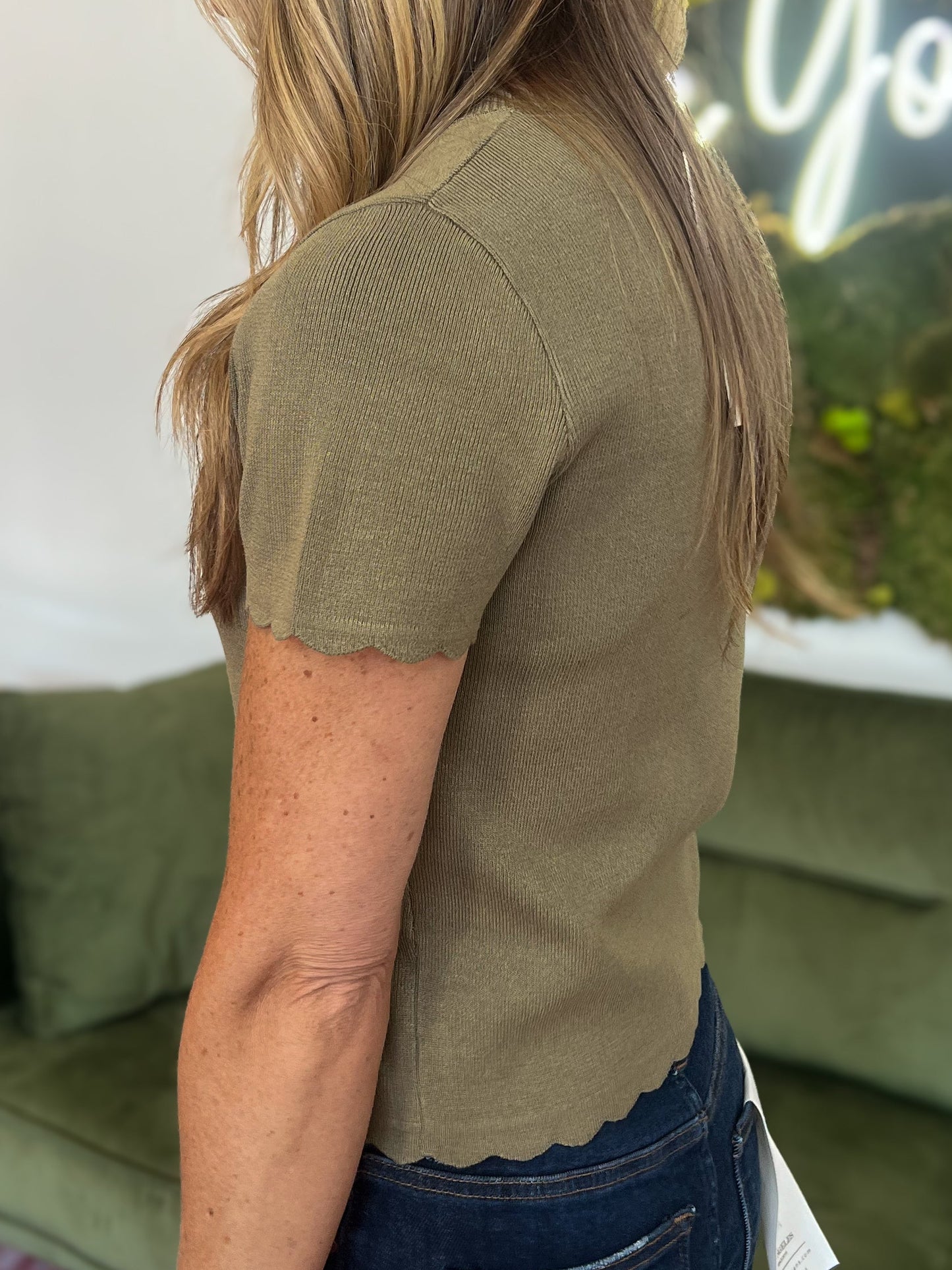 Scalloped Short Sleeve Button Down Cardigan