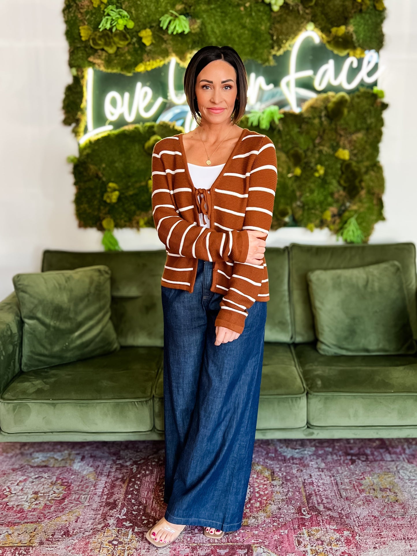 Chestnut Stripe Tie Front Sweater