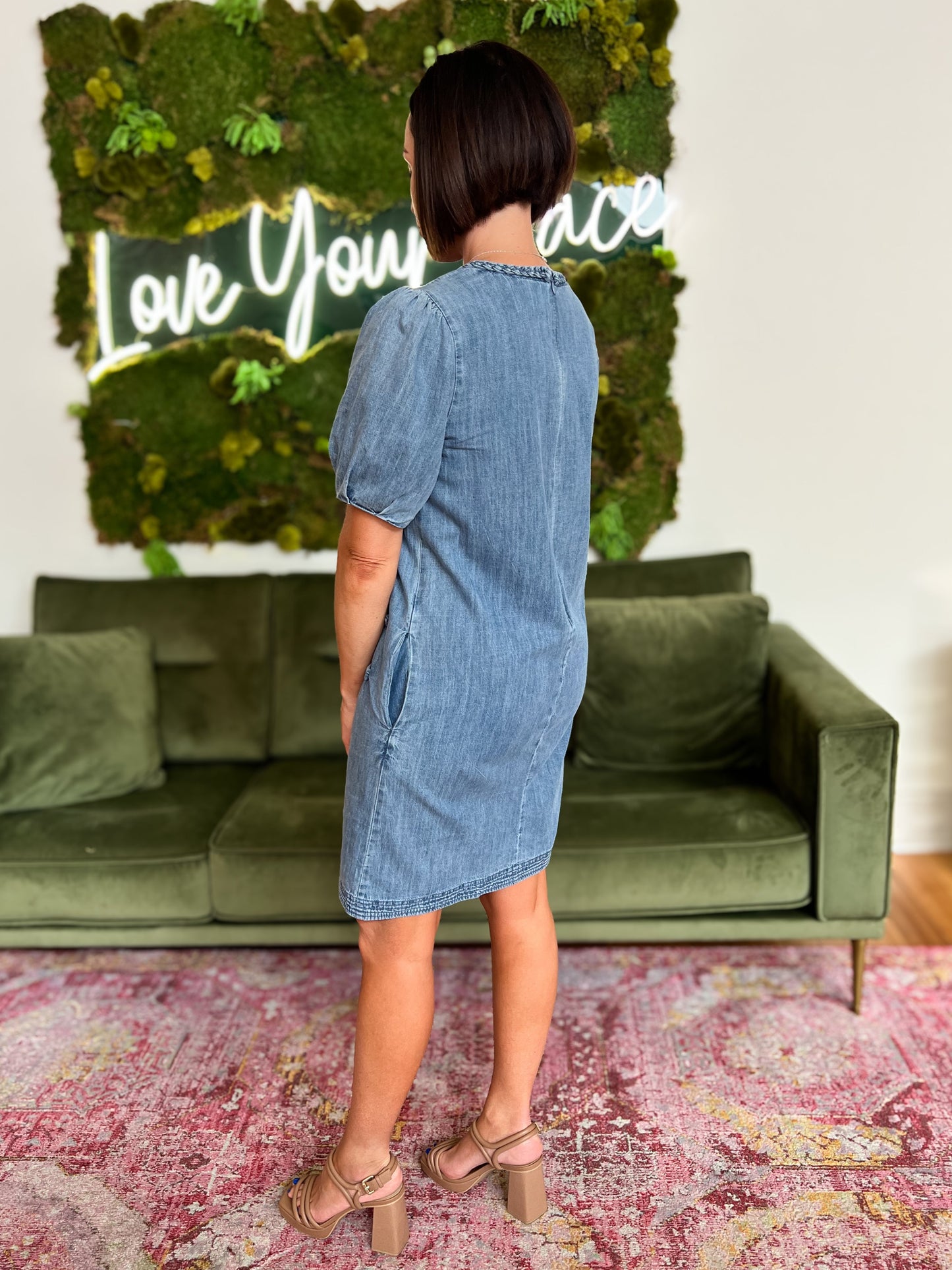 Denim Braid Detail Shift Dress