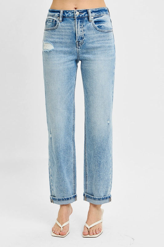 Light Wash High Rise Ankle Boyfriend Jeans