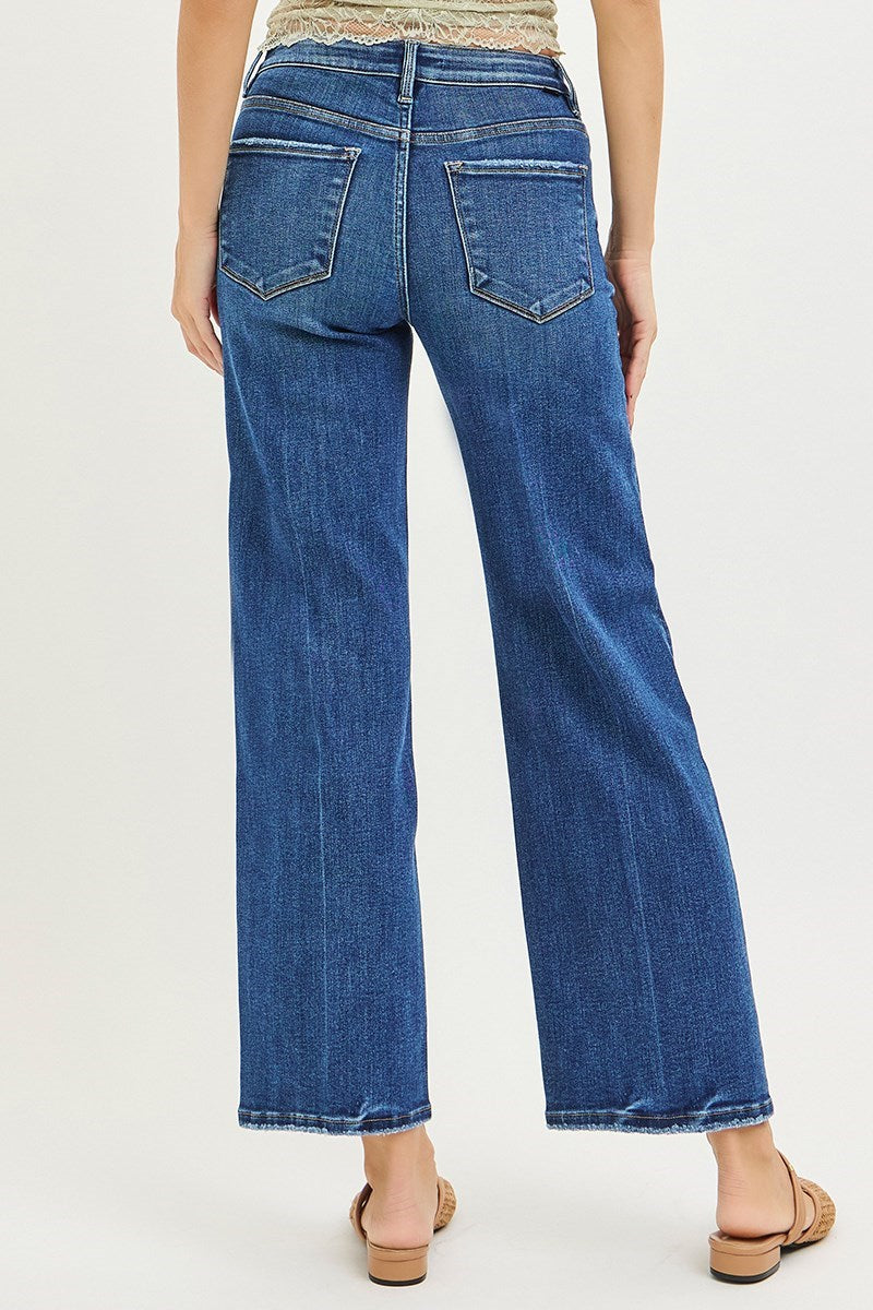 Dark Wash High Rise Ankle Crease Line Detail Jeans