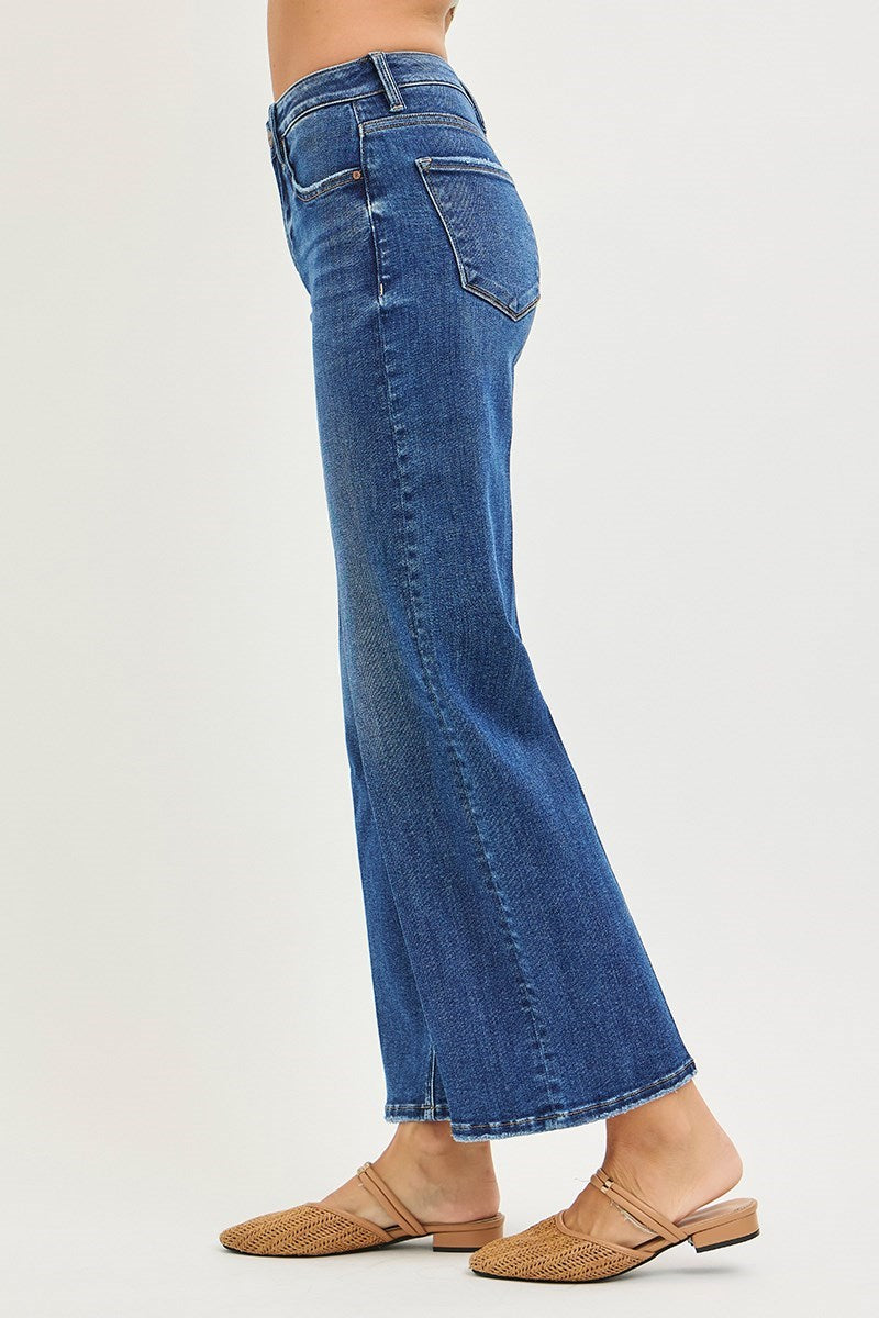 Dark Wash High Rise Ankle Crease Line Detail Jeans