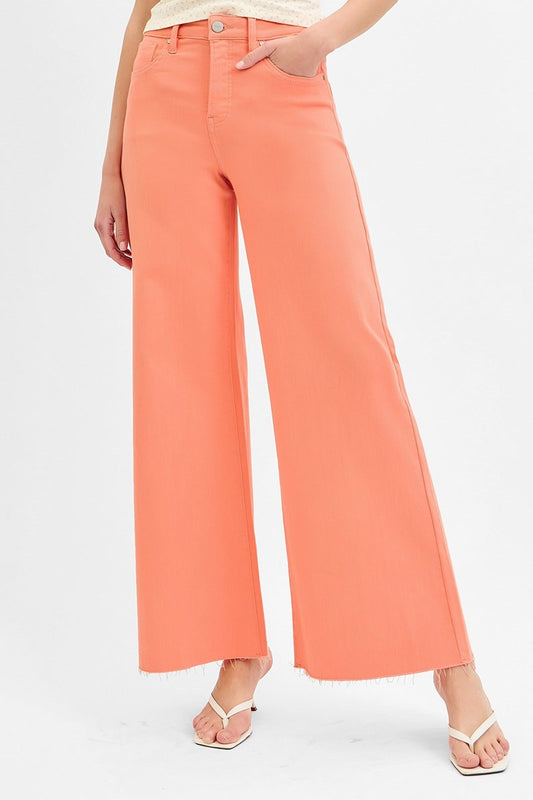 Coral Peach High Rise Wide Leg Palazzo Jeans