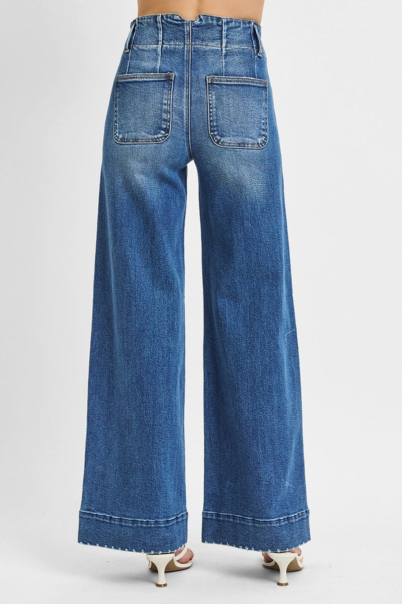 Dark Wash High Rise Wide Hem Jeans