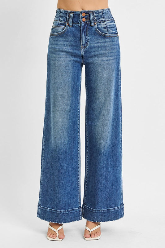 Dark Wash High Rise Wide Hem Jeans