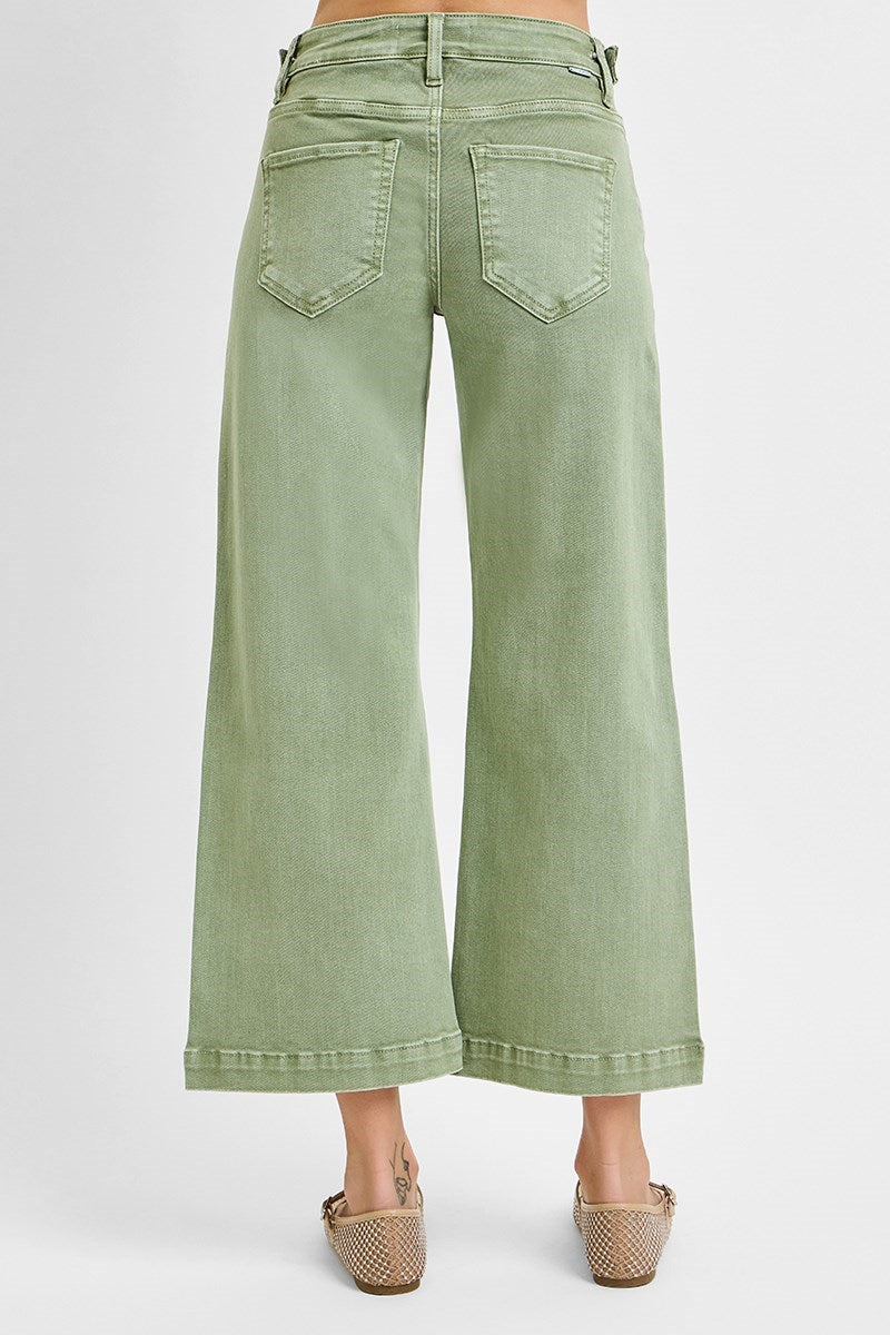 Sage Mid Rise Crop Wide Leg Jeans