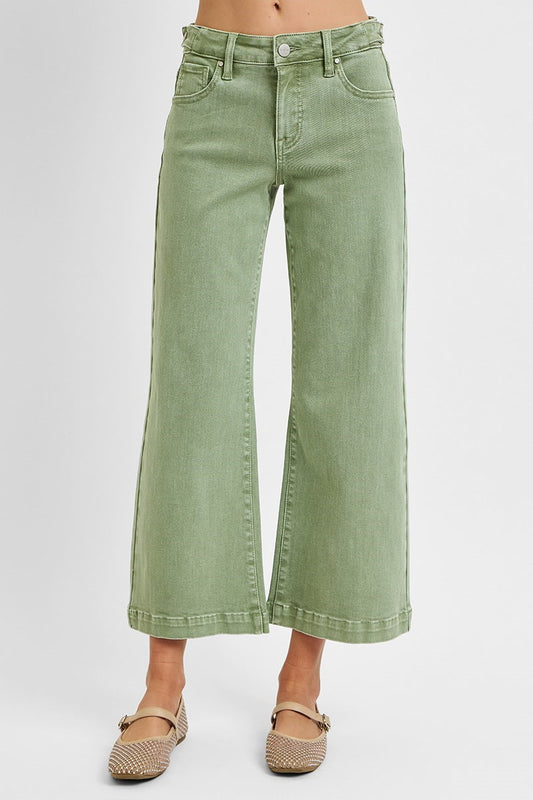 Sage Mid Rise Crop Wide Leg Jeans