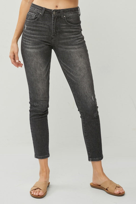 Washed Black MId- Rise Ankle Skinny Jeans