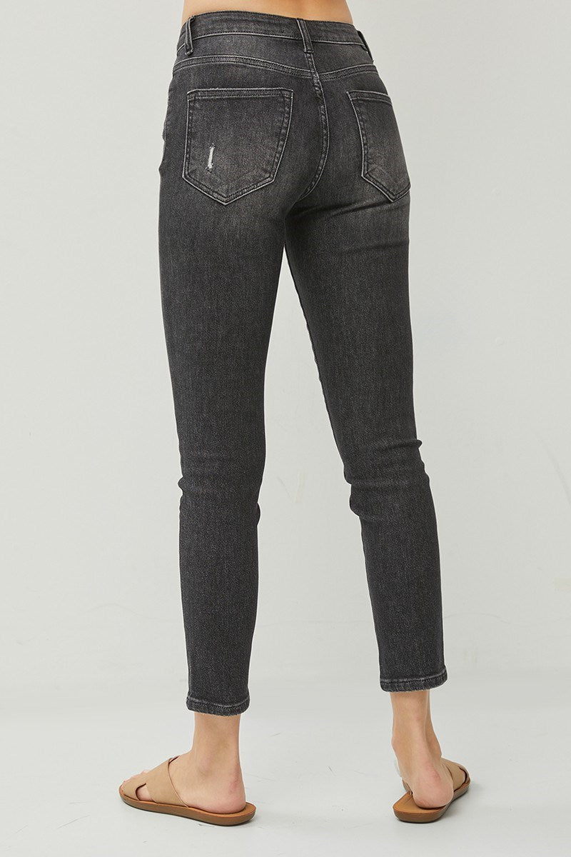 Washed Black MId- Rise Ankle Skinny Jeans