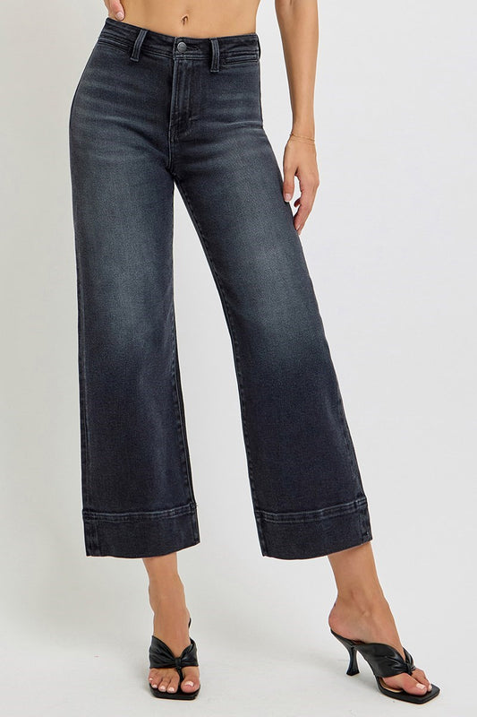Washed Black High Rise Cropped Jeans
