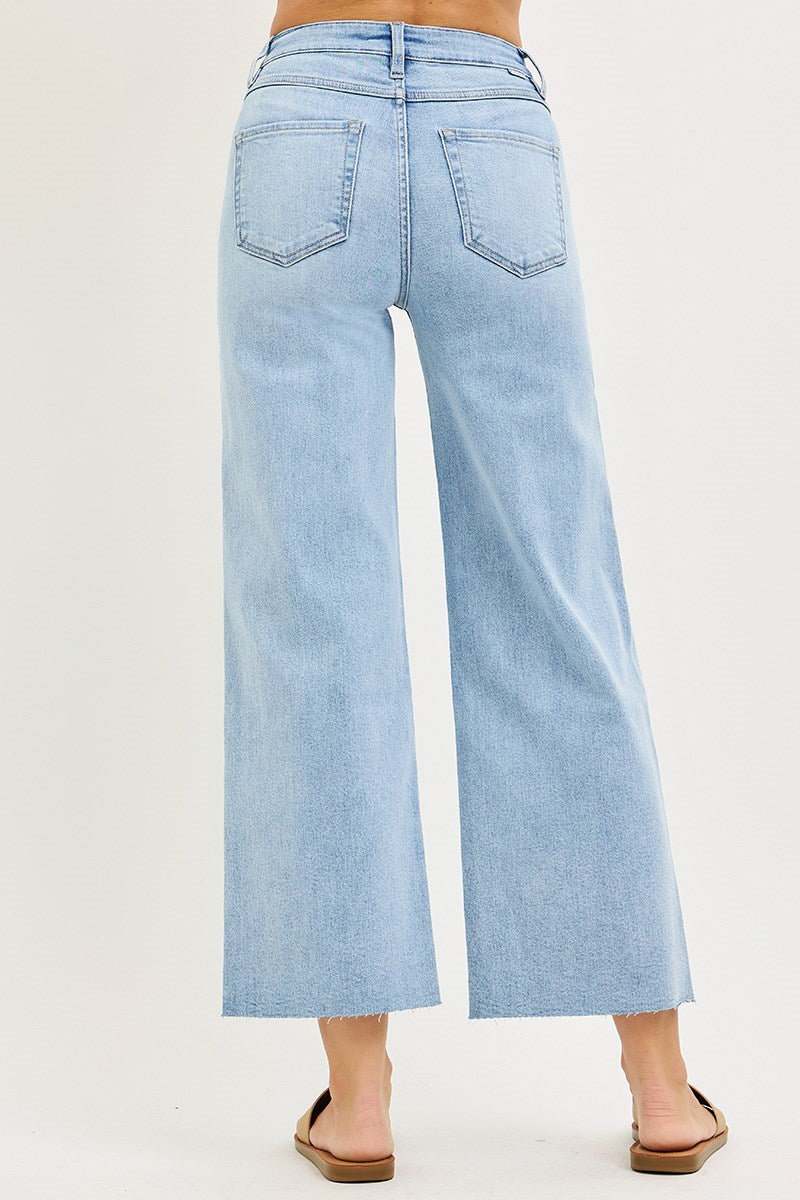 Light Wash Tummy Control High Rise Crop Wide Leg Jeans