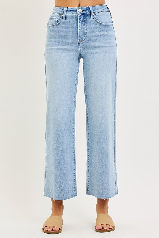 Light Wash Tummy Control High Rise Crop Wide Leg Jeans