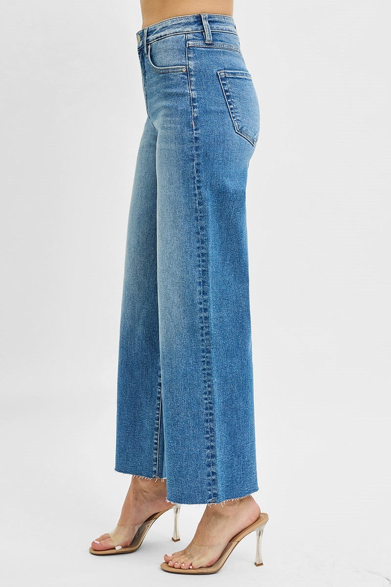 Medium Wash TC-High Rise Crop Wide Leg Jeans