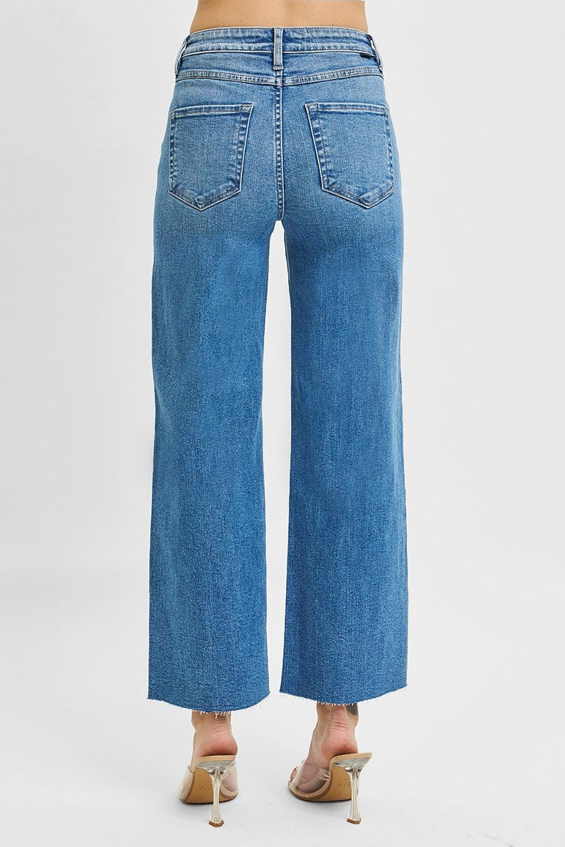 Medium Wash TC-High Rise Crop Wide Leg Jeans