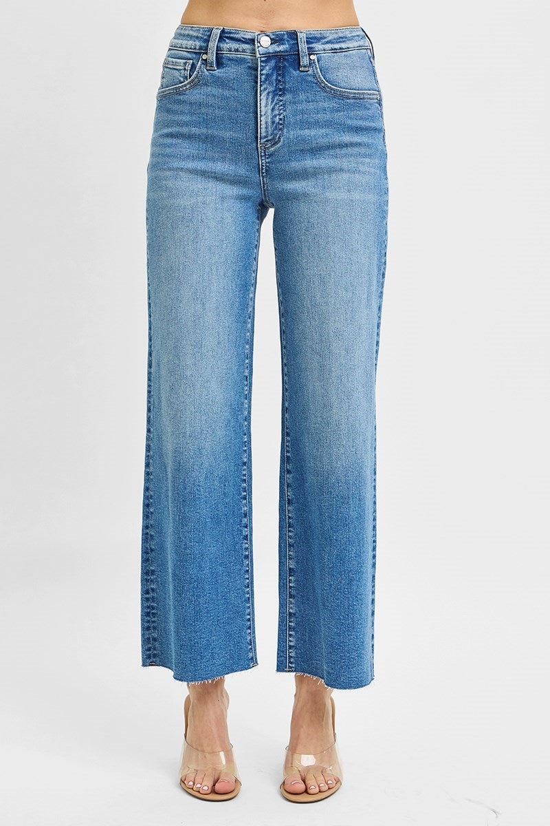 Medium Wash TC-High Rise Crop Wide Leg Jeans