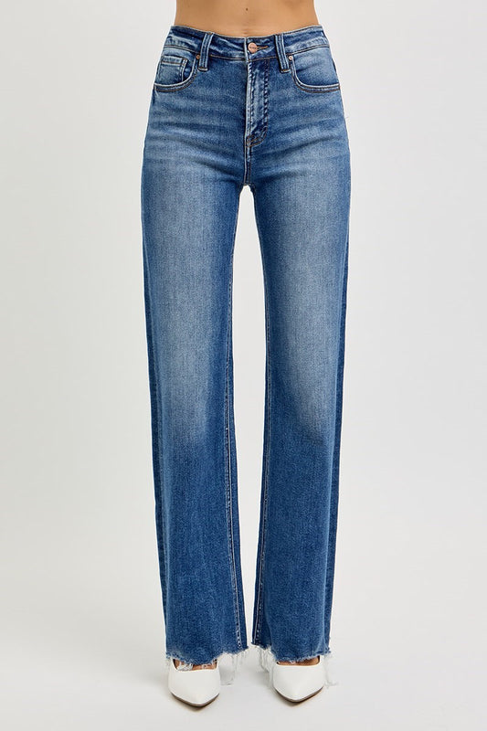 Dark Wash High Rise Straight Leg Jeans